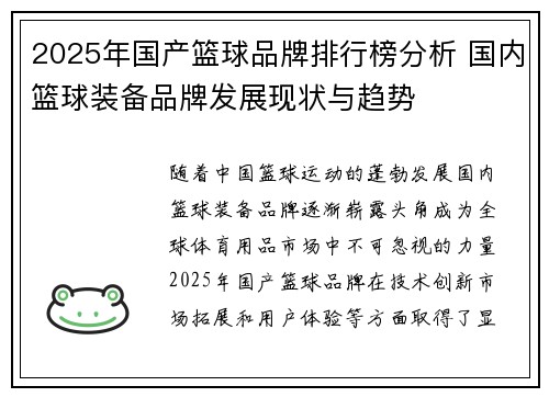 2025年国产篮球品牌排行榜分析 国内篮球装备品牌发展现状与趋势